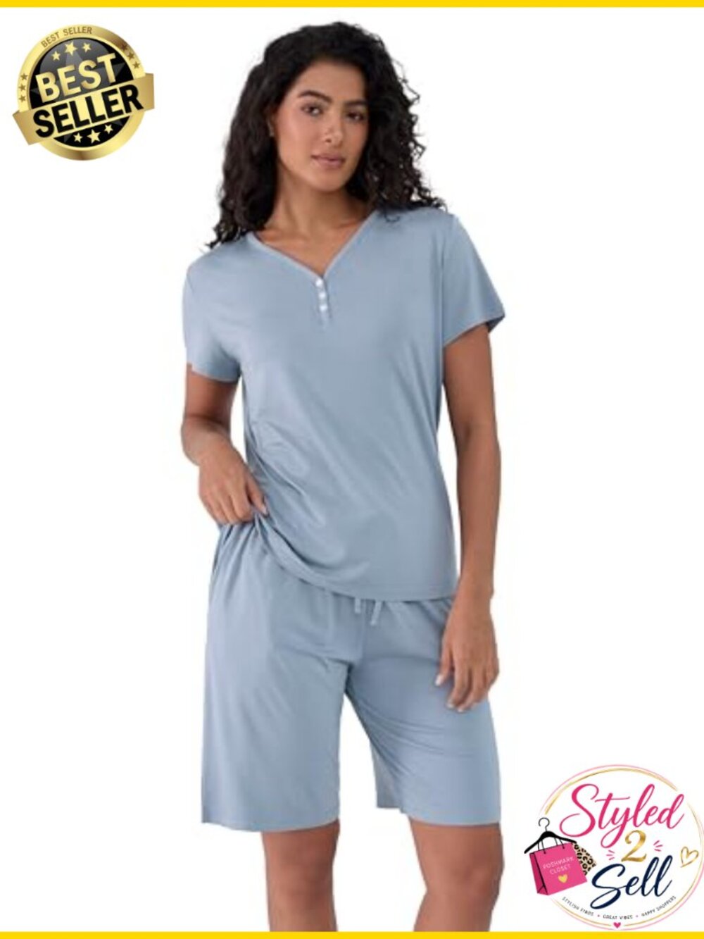 Bamboo Viscose Pajama Shorts Set Henley Short Sleeve Bermuda Sleepwear